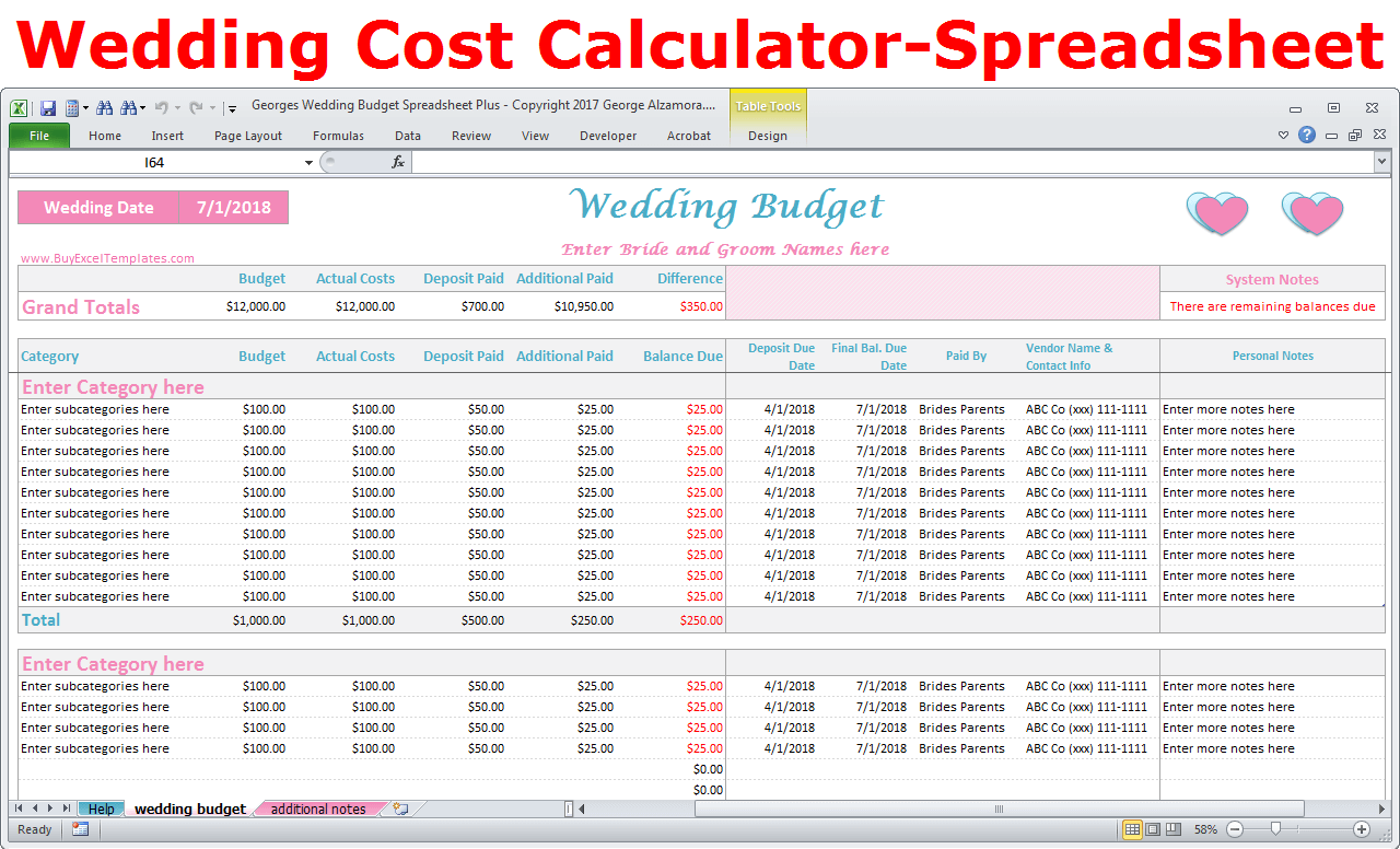Wedding Costs Calculator Excel Wedding Expenses Worksheet - Printable – BuyExcelTemplates.com